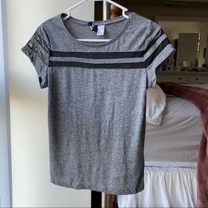 H&M Gray Mesh Stripe Tee Shirt, Size XS